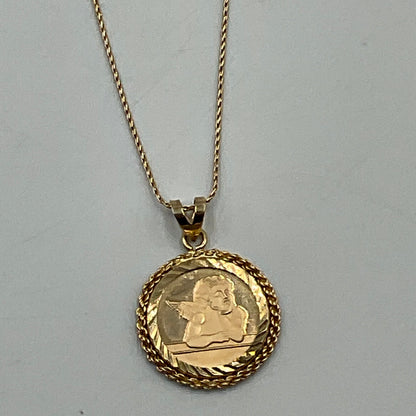 14K Gold Guardian Angel Cherub Pendant with 14K Gold Chain