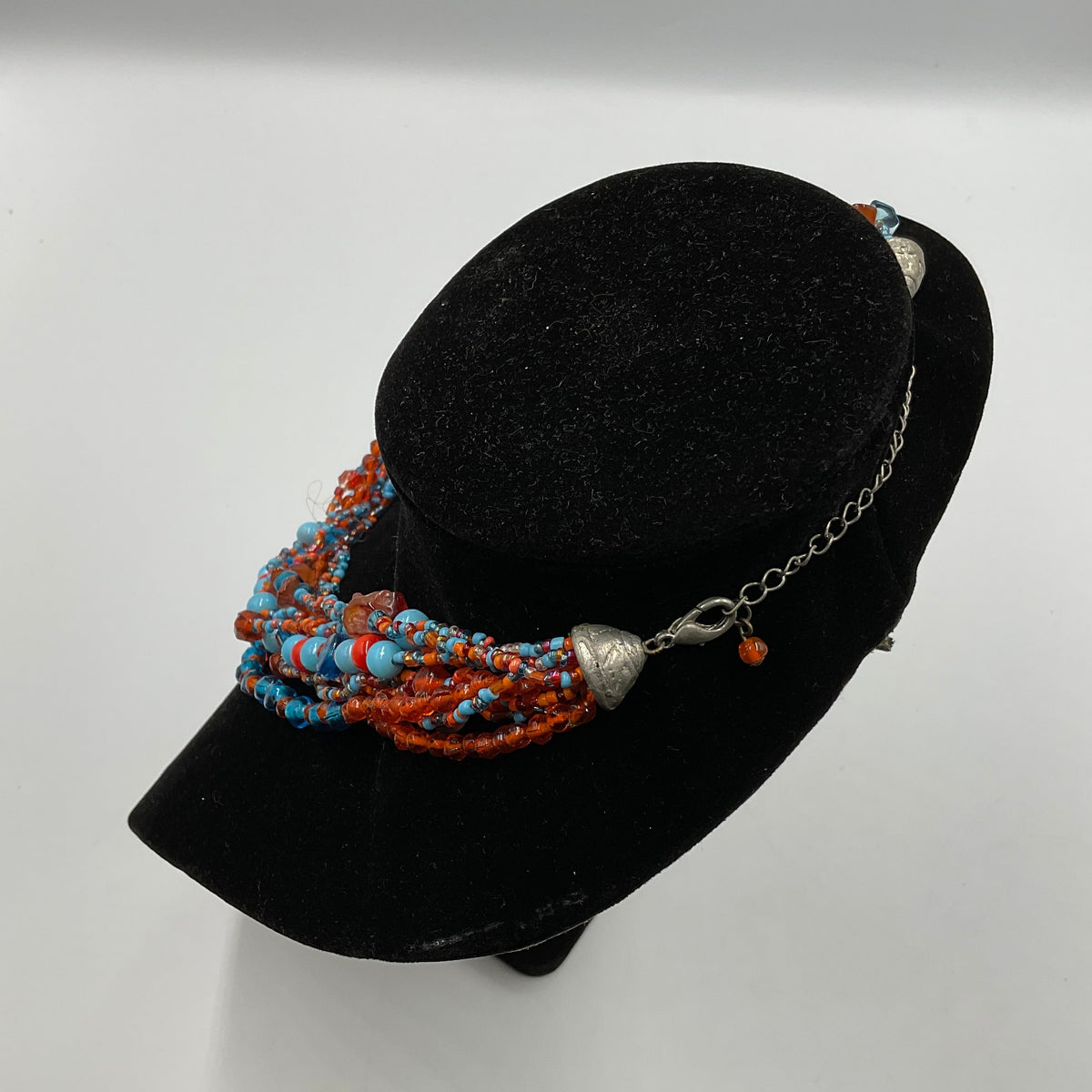 Red Blue Long Beaded Necklace