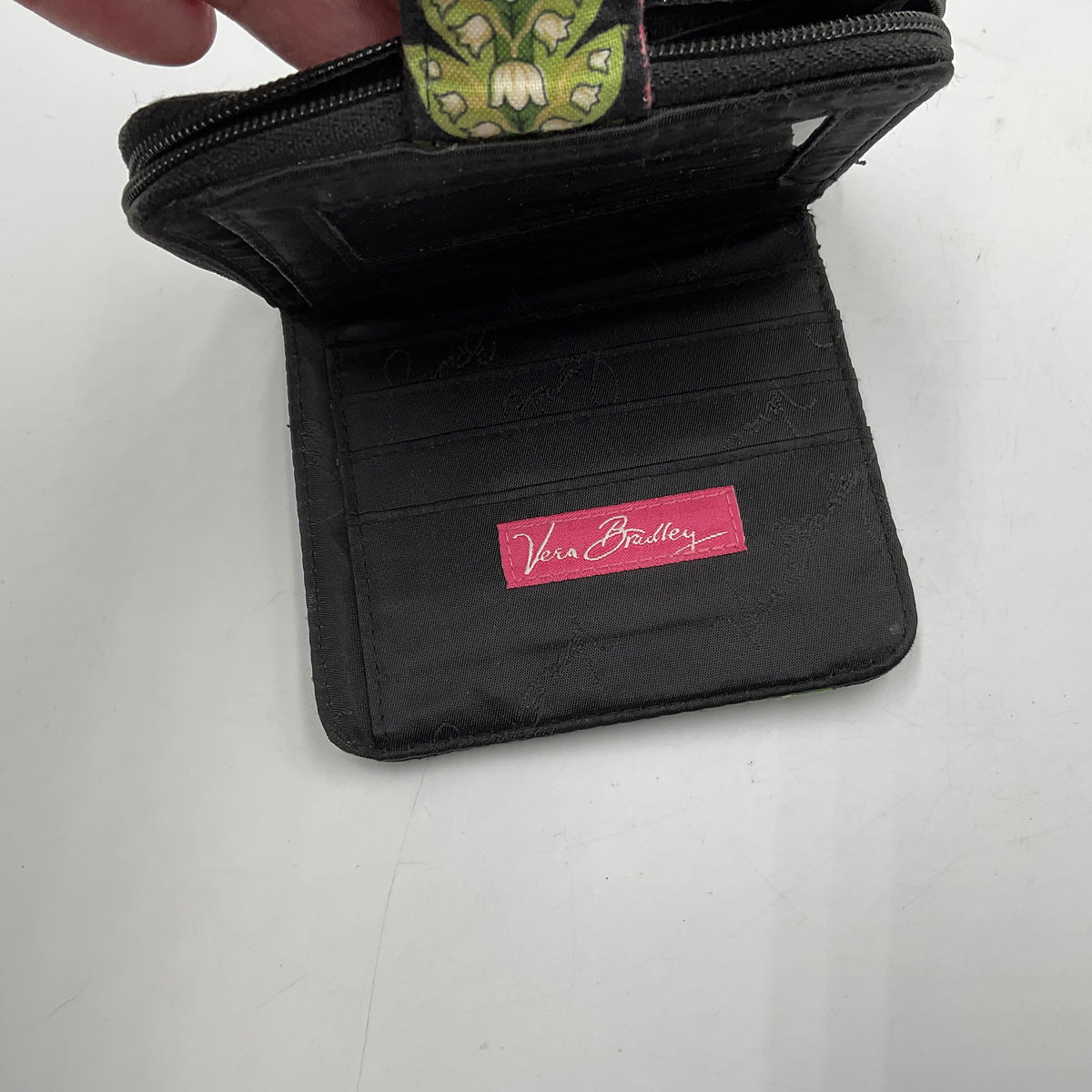 Vera Bradley Quilted Mini Wallet Black with Flowers And Ribbons