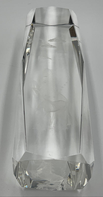 Vintage 3D laser-etched Fantasy Unicorn crystal glass paperweight