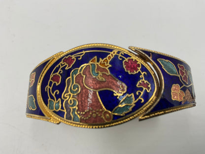 Vintage Hinged Clamper Oval Blue Enamel