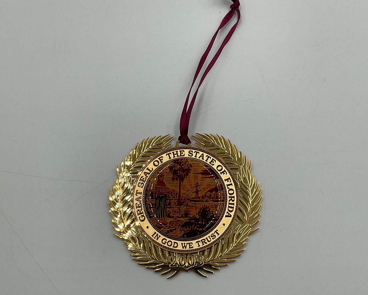 2003 Florida Governor's Mansion Ornament Great Seal of the State 24K Gold Box