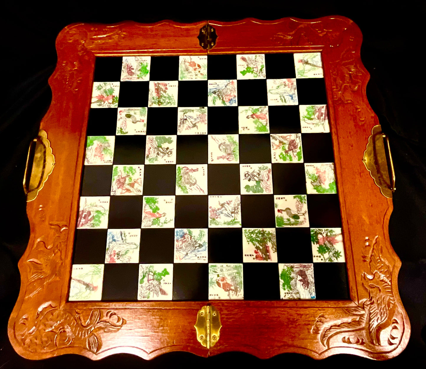 Chinese Folding 1960s Vintage Oriental Chessboard Set