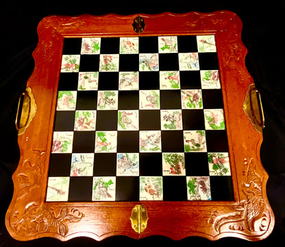 Chinese Folding 1960s Vintage Oriental Chessboard Set