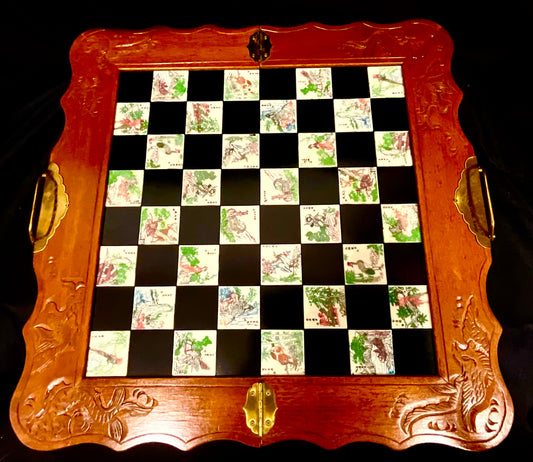 Chinese Folding 1960s Vintage Oriental Chessboard Set