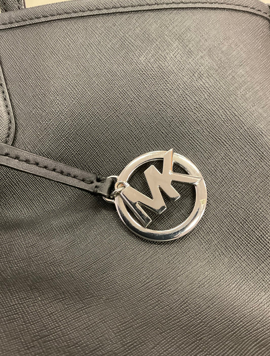 Michael Kors Black Leather Tote Handbag Shoulder Bag Purse Silvertone Accent Hardware