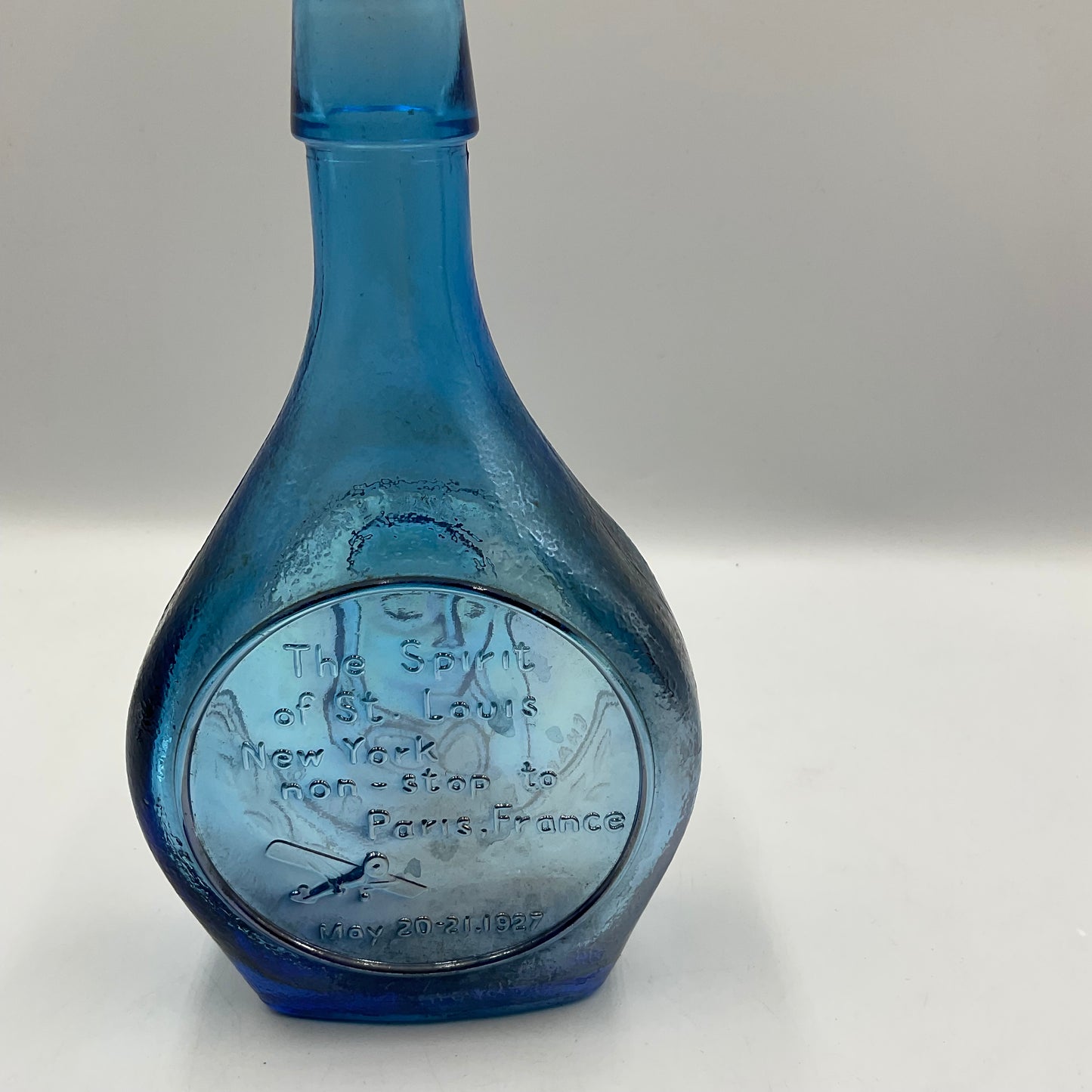 Vintage Wheaton Blue Iridescent Carnival Glass Bottle