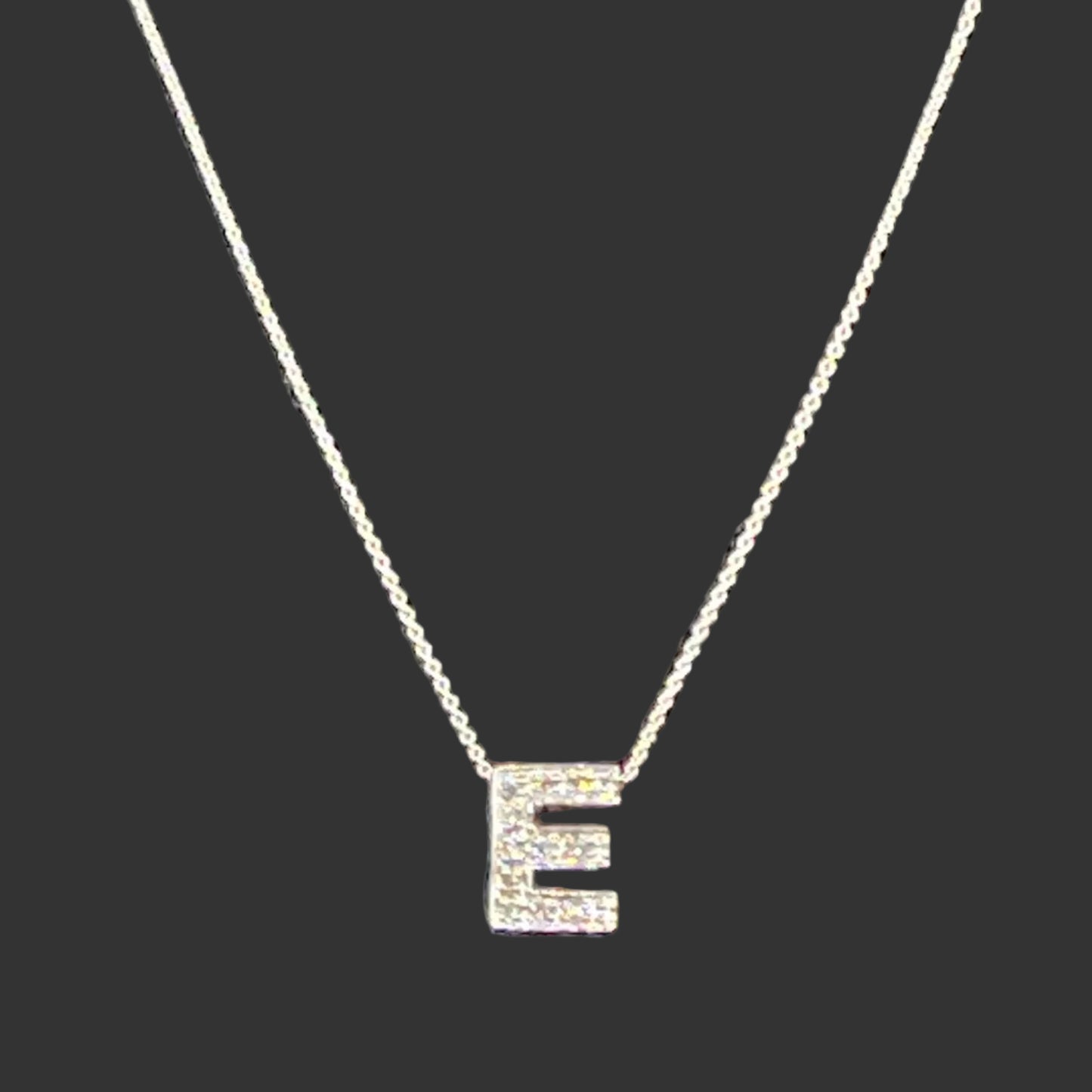 Zales 14K White Gold 18" Chain Necklace 10K White Gold Letter E Charm