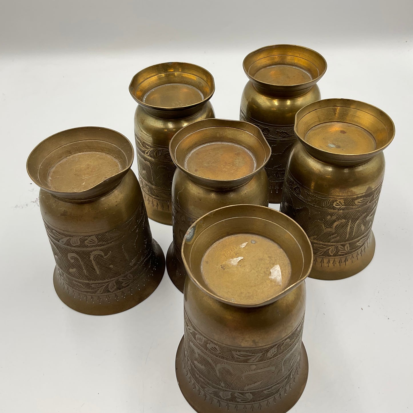 Brass Drinking Tumblers Vintage Made in India Set of 6
