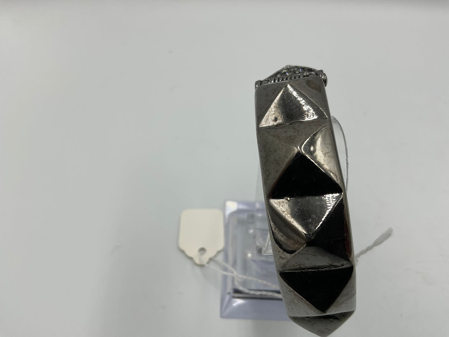 Silver Tone Hinged Bracelet with Crystal Stones