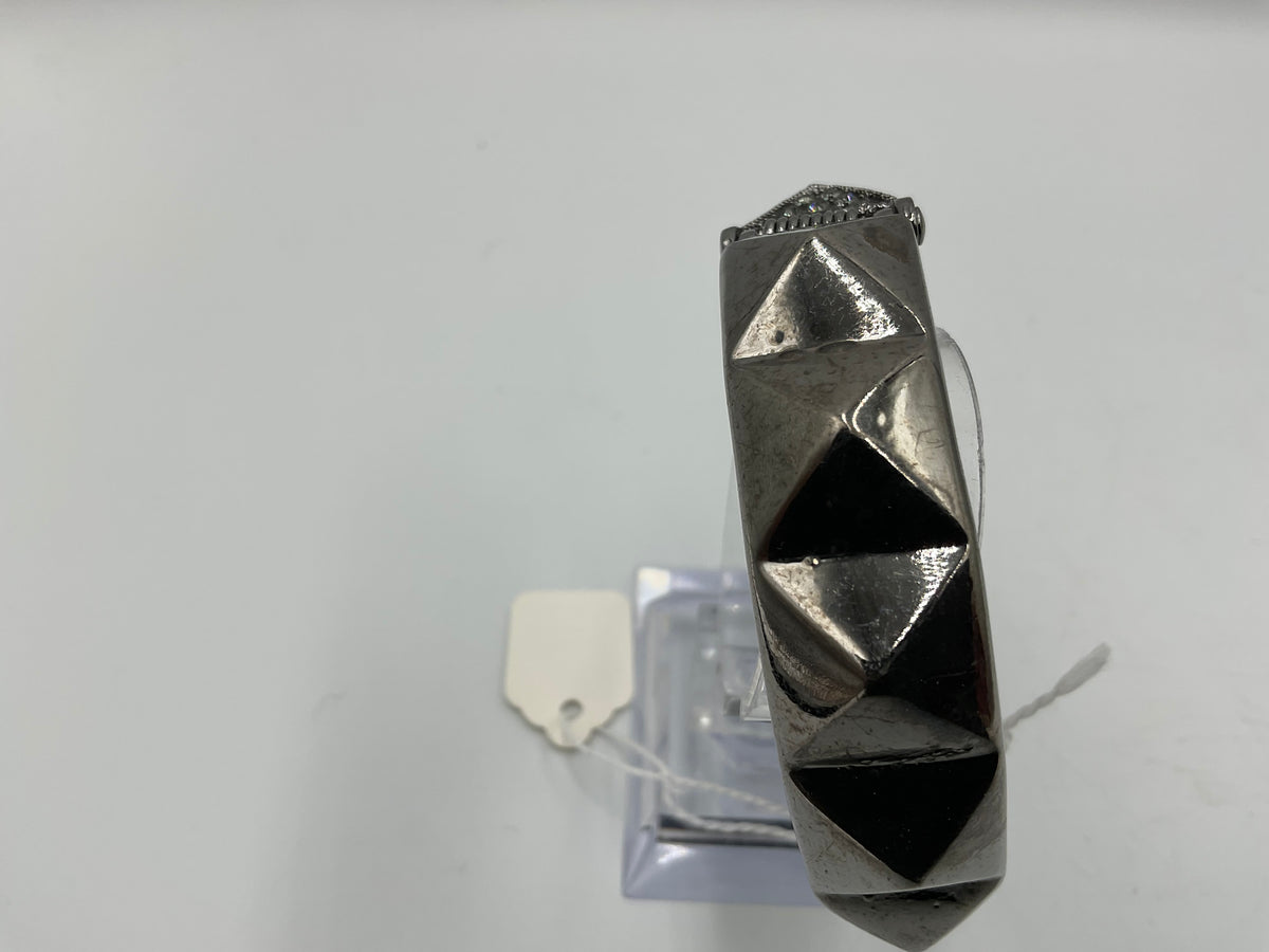 Silver Tone Hinged Bracelet with Crystal Stones
