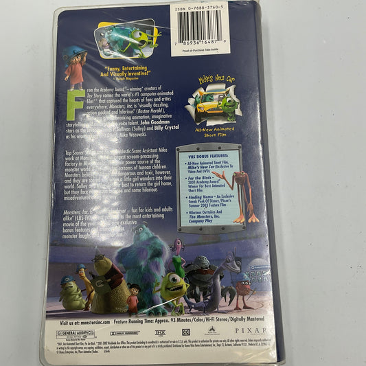 Disney Pixar Monsters Inc Vintage VHS Video Tape Movie Untested in Original Box