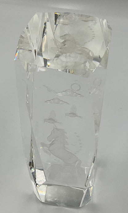 Vintage 3D laser-etched Fantasy Unicorn crystal glass paperweight