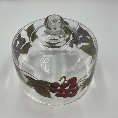 Vintage Hand Painted Glass Cheese Dome Cloche Grape Vine Fruit Design
