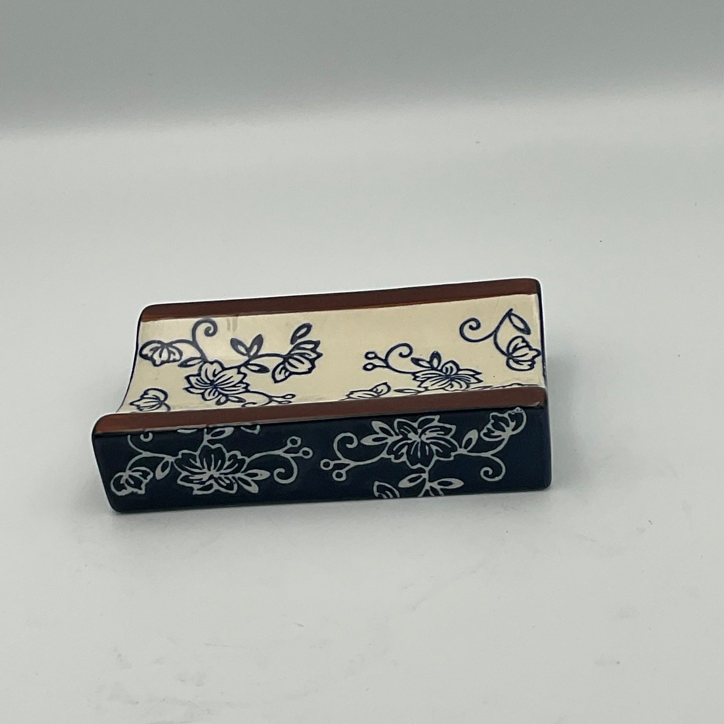Temp-tations Floral Lace Blue Ceramic Rolling Pin With Wooden Handles With stand