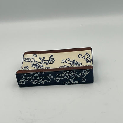 Temp-tations Floral Lace Blue Ceramic Rolling Pin With Wooden Handles With stand