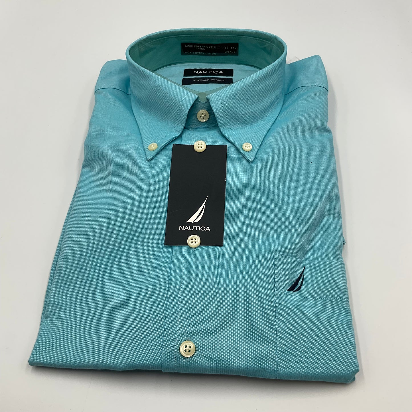 Nautica Men's Dress Shirt Aqua Blue Size L 16.5 34/35 New with Tags