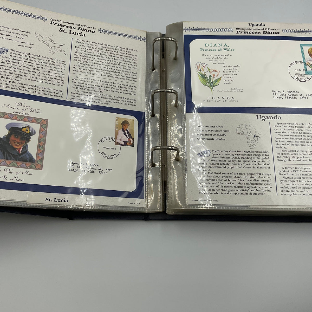 Official International Tributes to Princess Diana Stamp Album By Wayne A. Warnken