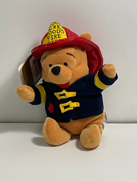 Firefighter Fireman Winnie the Pooh Bear Vintage Mini Beanbag Beanie Plush Disney Store Collectible
