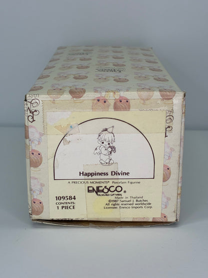 Precious Moments Vintage 1987 Happiness Divine Hand Painted Porcelain Collectible Figurine Original Box Mint