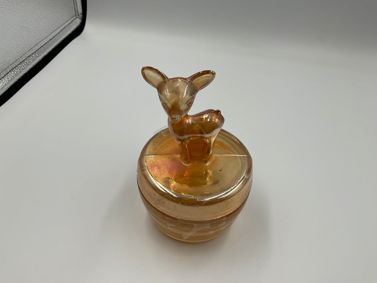 Vintage Jeannette Glass Company “Fawn” powder jar