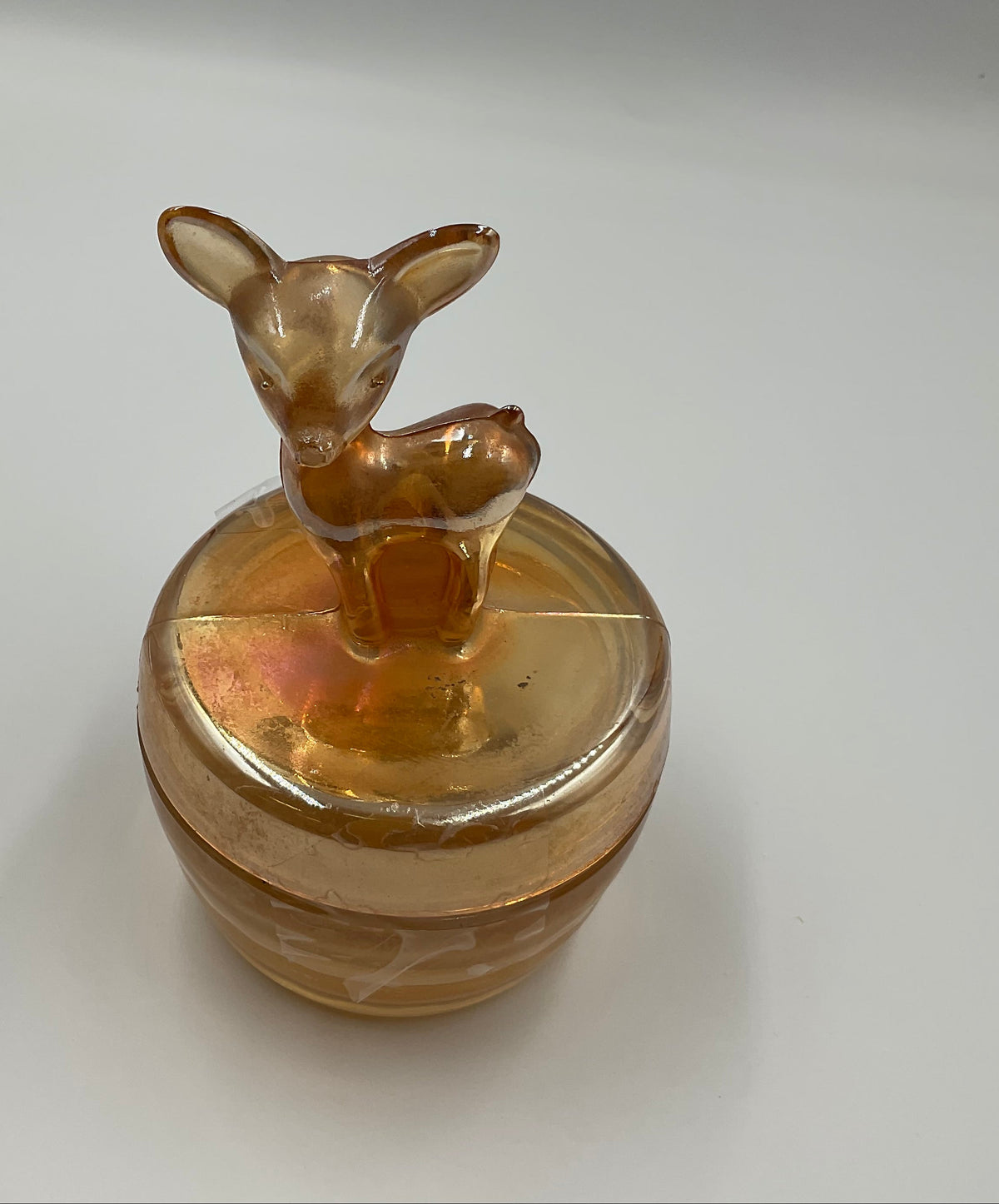 Vintage Jeannette Glass Company “Fawn” powder jar