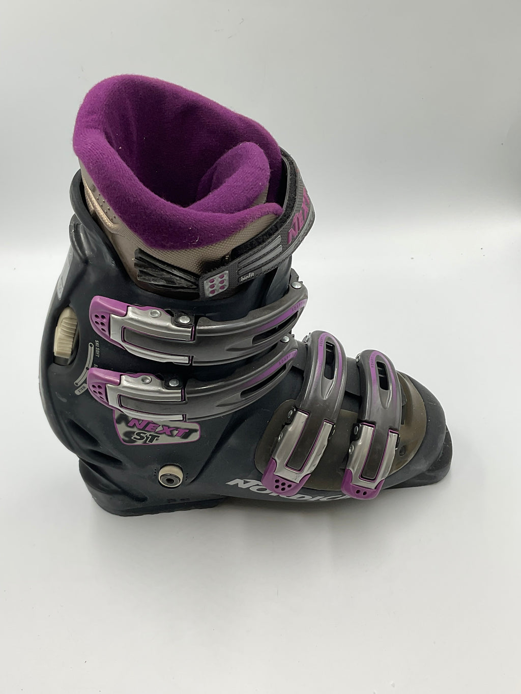 Nordica Next ST Women's Ski Boots Black Purple Flex Index 75-50 Size 23.5 Sole 274mm 4-Buckle