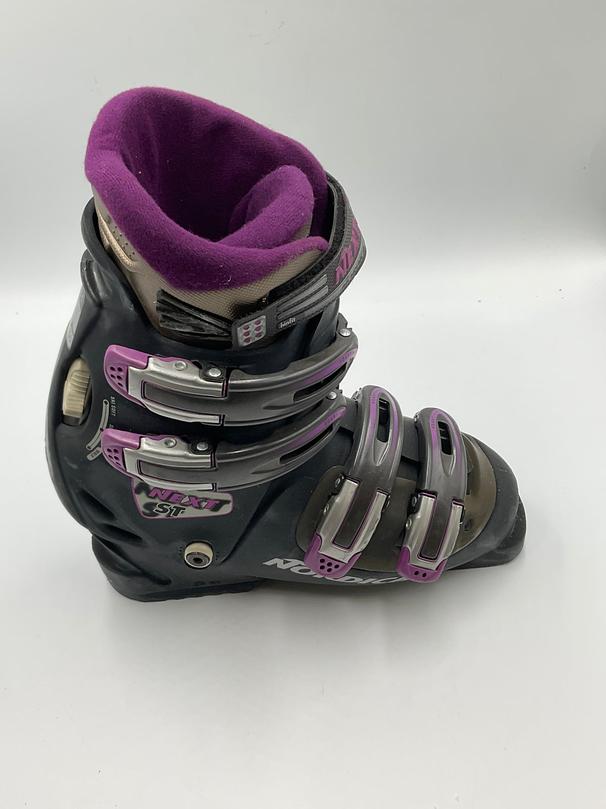 Nordica Next ST Women's Ski Boots Black Purple Flex Index 75-50 Size 23.5 Sole 274mm 4-Buckle