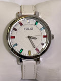 Folio White Quartz Rainbow Accent Analog Womens Watch Original Box Working Condition New Battery