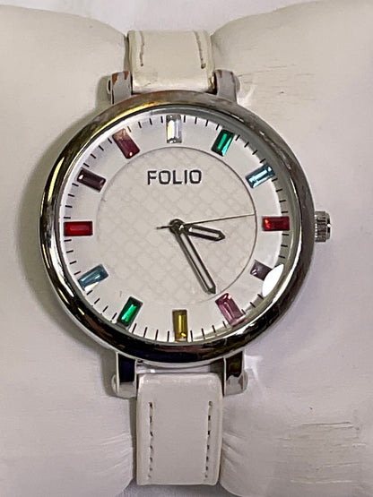 Folio White Quartz Rainbow Accent Analog Womens Watch Original Box Working Condition New Battery