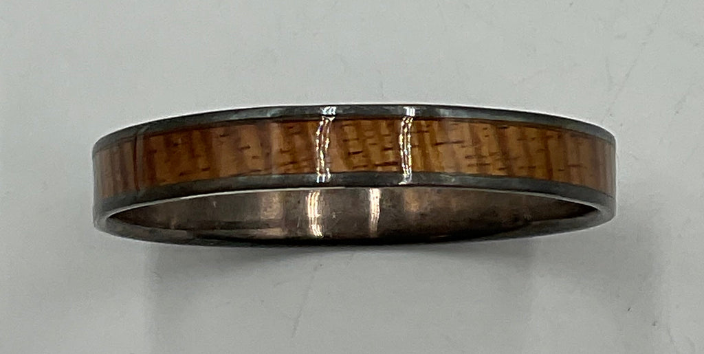 Hawaiian Bangle Bracelet 925 Sterling Silver Koa Wood Inlay