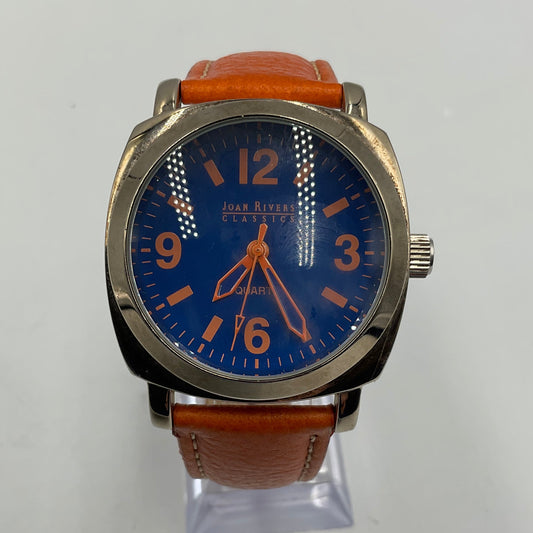 Joan Rivers Classic Watch Blue Face Orange Leather Band New Battery