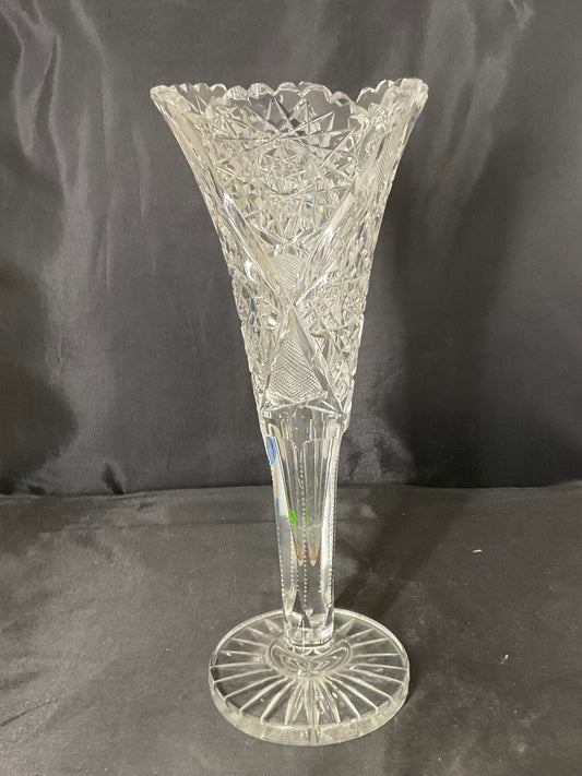 Vintage American Brilliant Period Cut Glass Trumpet Vase