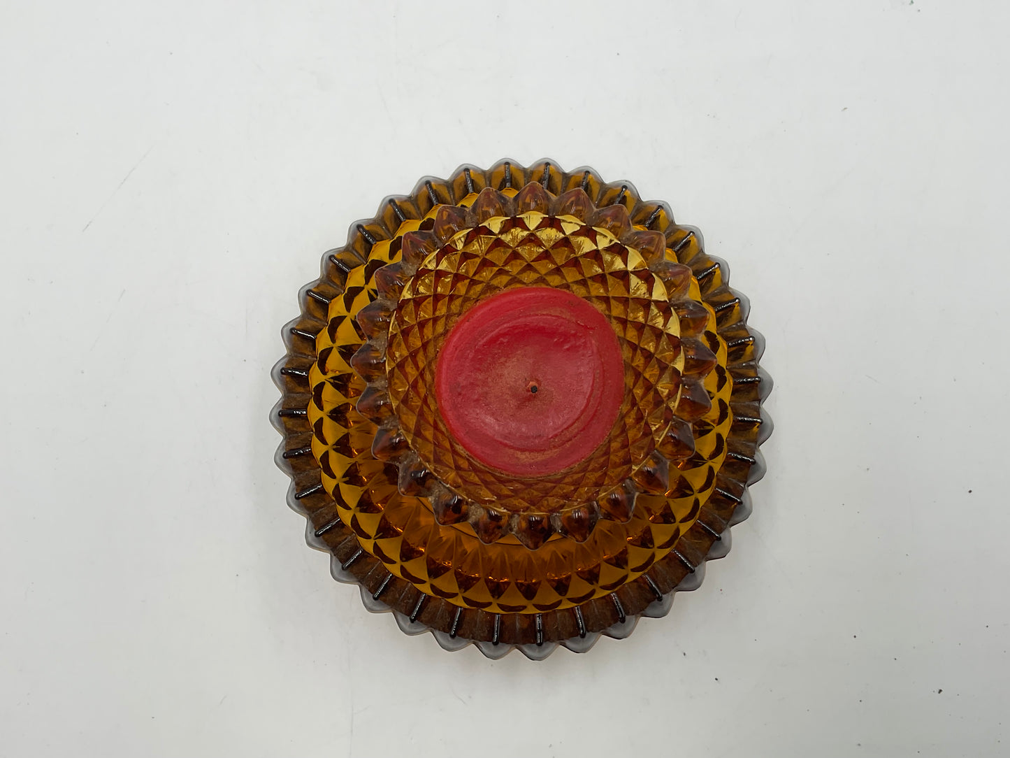 Set of 2 Vintage Diamond Cut Amber Glass Candle Holders