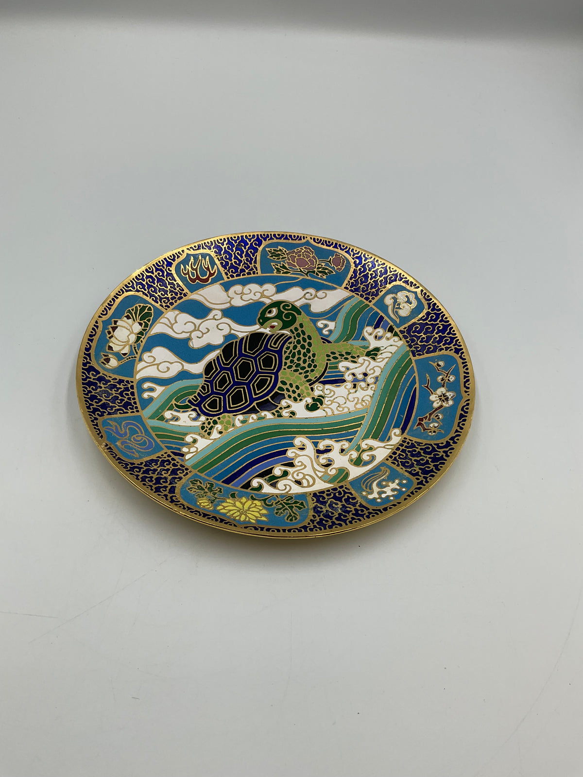 Vintage Hamilton Cloisonne Plate The Tortoise Mou Sien Tseng Chinese Symbols
