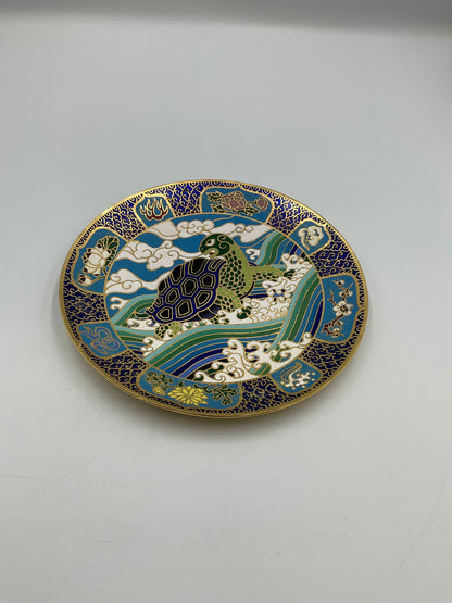 Vintage Hamilton Cloisonne Plate The Tortoise Mou Sien Tseng Chinese Symbols
