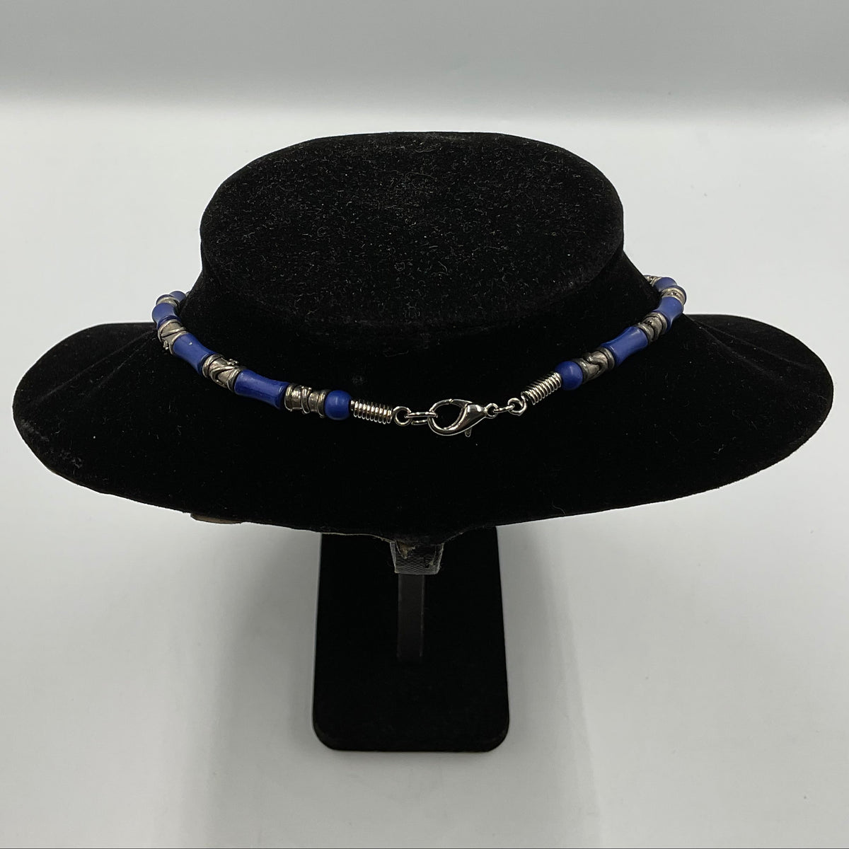 Blue and Silvertone Tube Shaped Beads Fashion Jewelry Necklace
