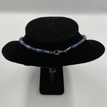 Blue and Silvertone Tube Shaped Beads Fashion Jewelry Necklace