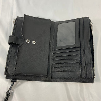 Michael Kors Signature Logo Double Sided Black Leather Zipper Clutch Wallet Carrier