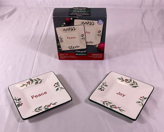 Pfaltzgraff Winterberry Peace Joy 2 Appetizer Plate Set 5.5 Inch Square New in Box