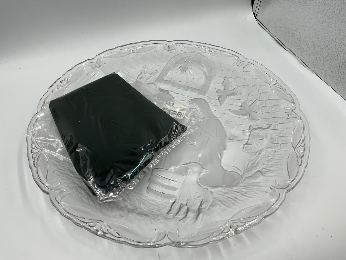 Vintage Mikasa crystal frosted glass Christmas nativity scene platter
