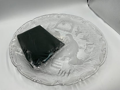 Vintage Mikasa crystal frosted glass Christmas nativity scene platter