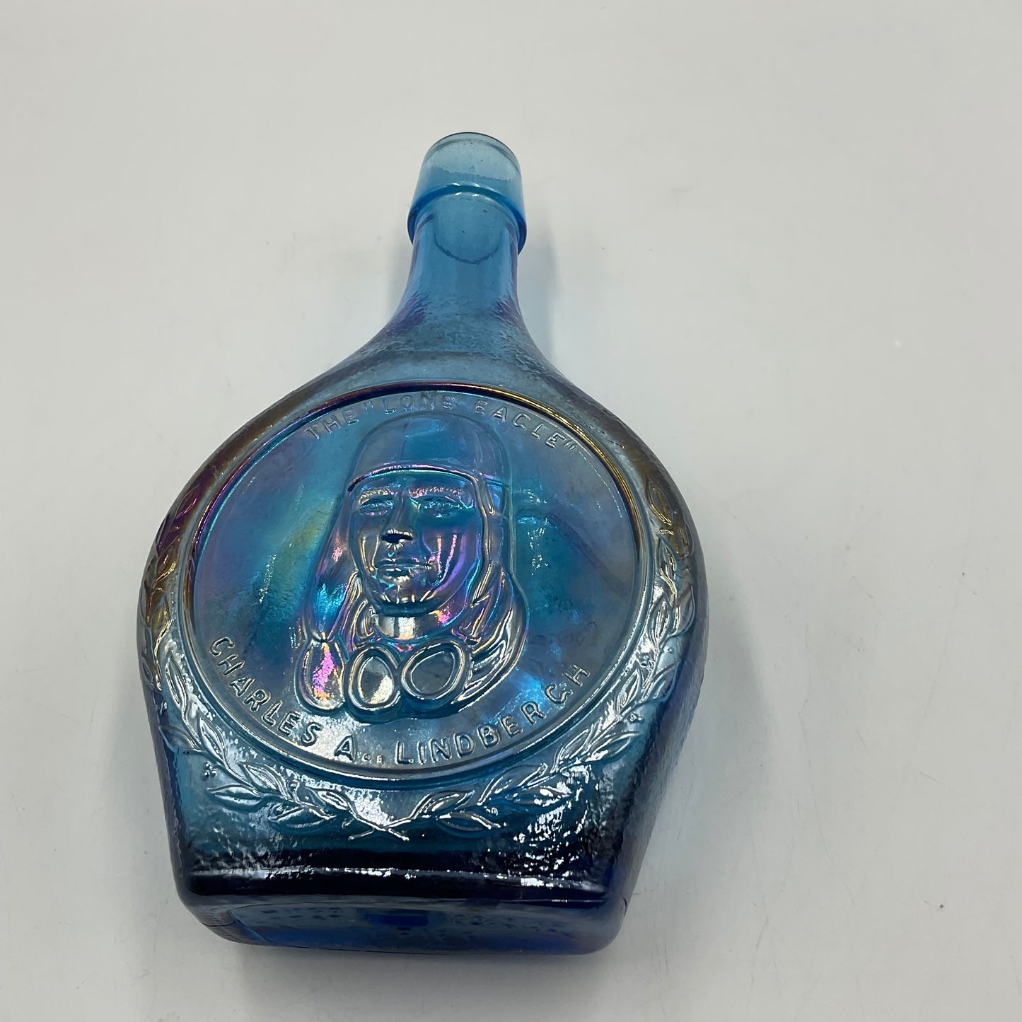 Vintage Wheaton Blue Iridescent Carnival Glass Bottle