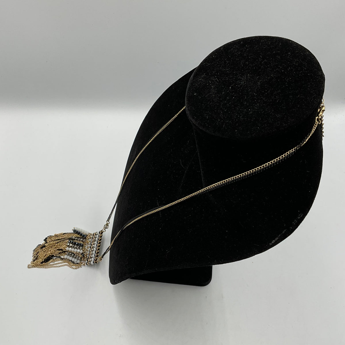 Goldtone Black Accent Dangling Tassel Pendant Necklace Fashion Jewelry