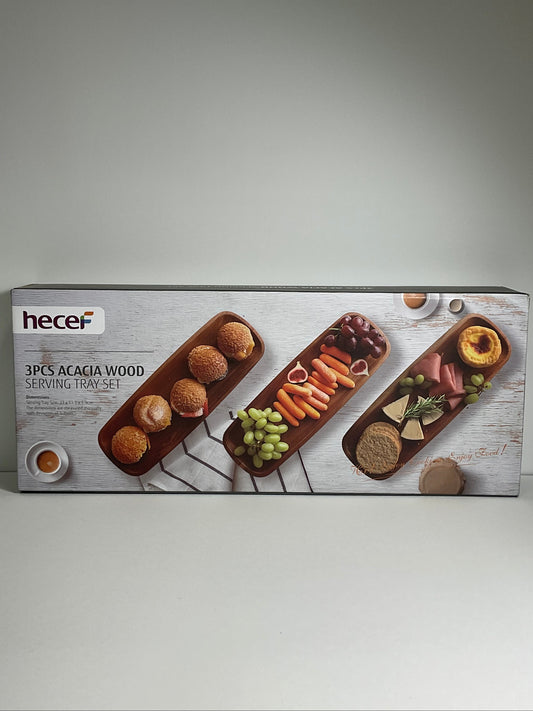 Hecef 3Pcs Charcuterie Board Platter Set Acacia Wood Serving Tray Cheese Boards Dessert Table Display Set