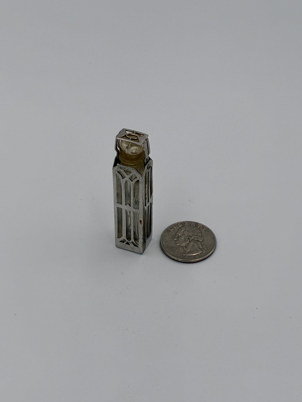 Wells Sterling Silver Caged Scent Bottle and Holder Art Deco