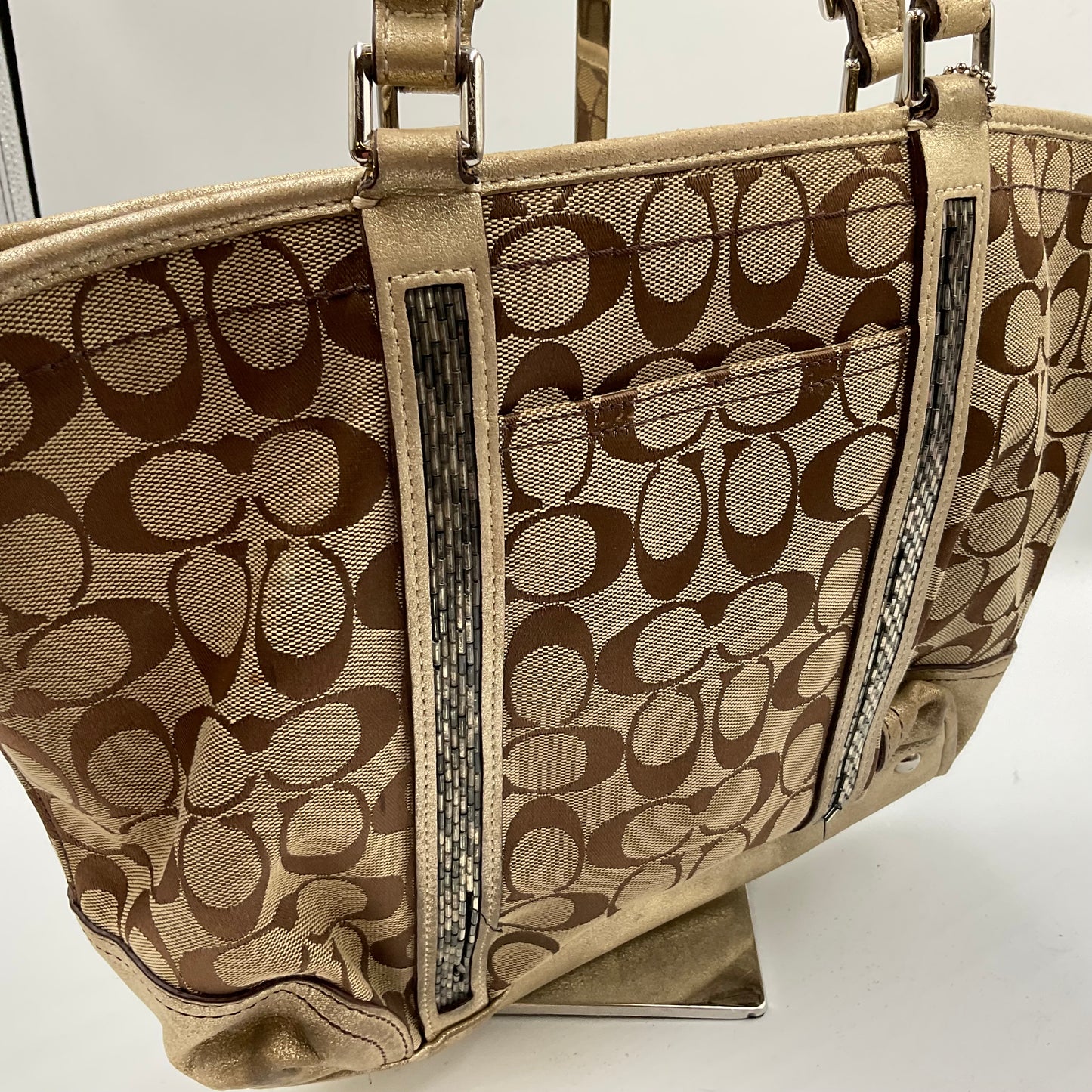 Coach Signature Gallery Tote Metallic Gold Trim
