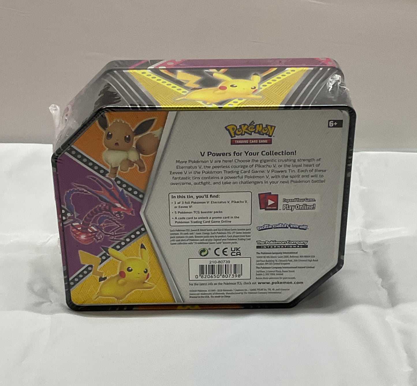 Pokemon V Powers Eternatus V Tin 5 Booster Packs Rare Foil Card Trading Card Game TCG New Factory Sealed