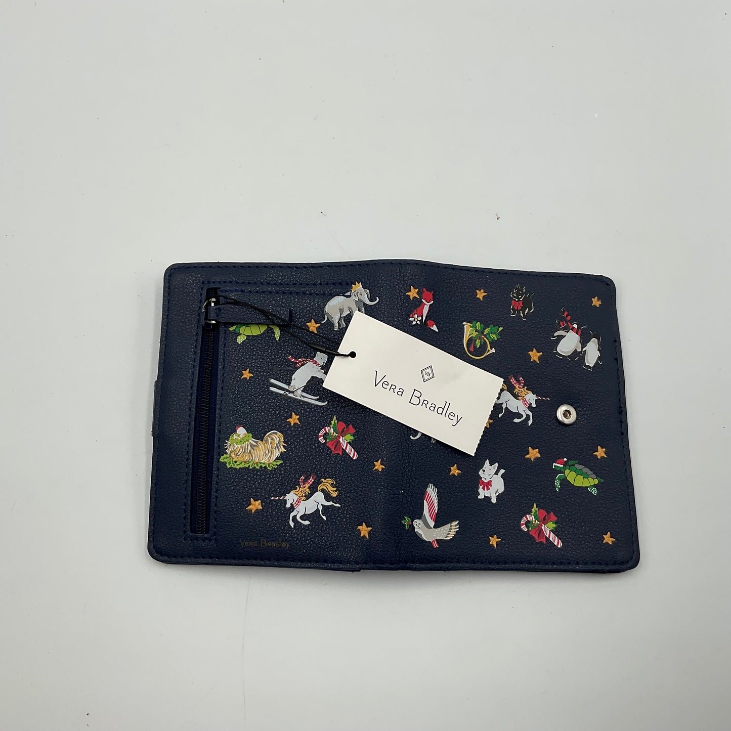 New with Tag Vera Bradley Passport Wallet Blue with Animals and Candy Canes