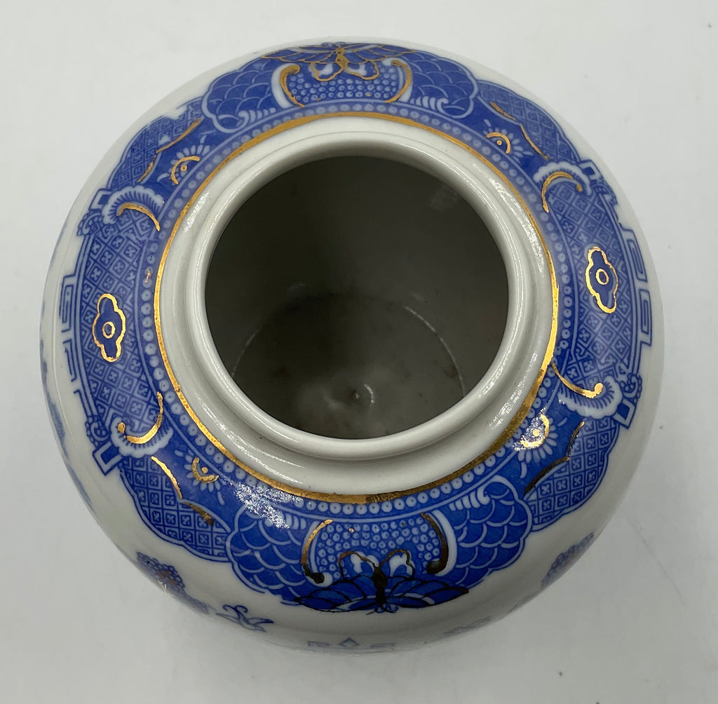 Vintage Chinese Chinoiserie Blue White Pagoda Ginger Jar No Lid